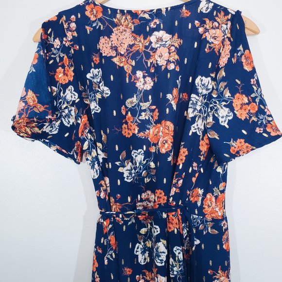 Lulu's Divine Days Navy Blue Floral Print Wrap Maxi Dress S - Picture 13 of 14